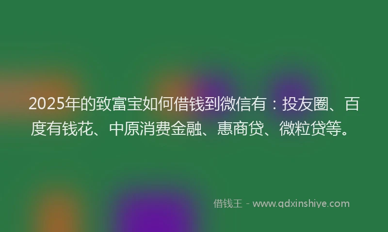 2025年的致富宝如何借钱到微信有：投友圈、百度有钱花、中原消费金融、惠商贷、微粒贷等。