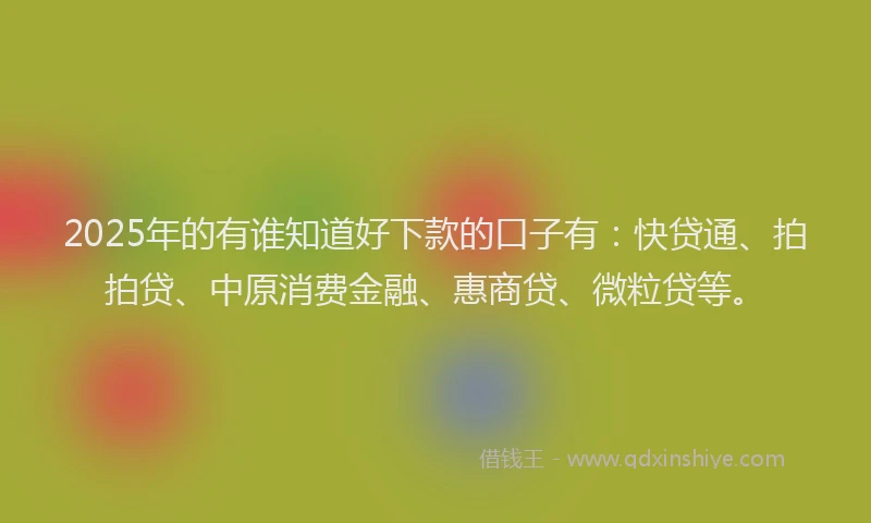 2025年的有谁知道好下款的口子有：快贷通、拍拍贷、中原消费金融、惠商贷、微粒贷等。
