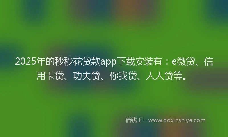 2025年的秒秒花贷款app下载安装有：e微贷、信用卡贷、功夫贷、你我贷、人人贷等。