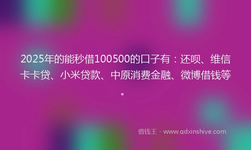 2025年的能秒借100500的口子有：还呗、维信卡卡贷、小米贷款、中原消费金融、微博借钱等。