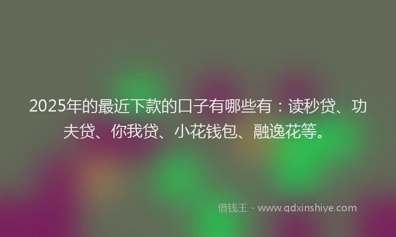 2025年的最近下款的口子有哪些有：读秒贷、功夫贷、你我贷、小花钱包、融逸花等。