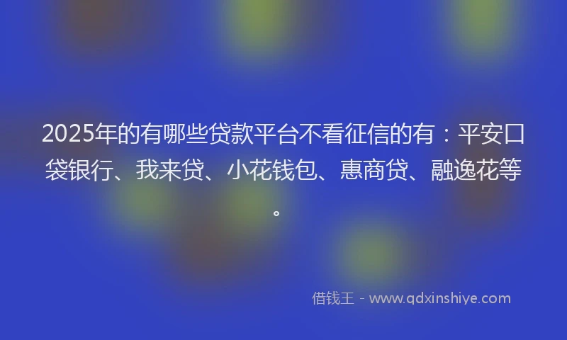 2025年的有哪些贷款平台不看征信的有：平安口袋银行、我来贷、小花钱包、惠商贷、融逸花等。