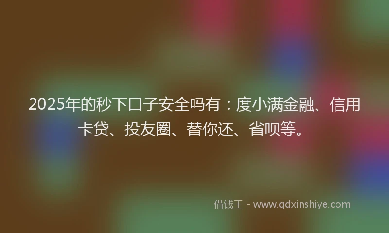 2025年的秒下口子安全吗有：度小满金融、信用卡贷、投友圈、替你还、省呗等。