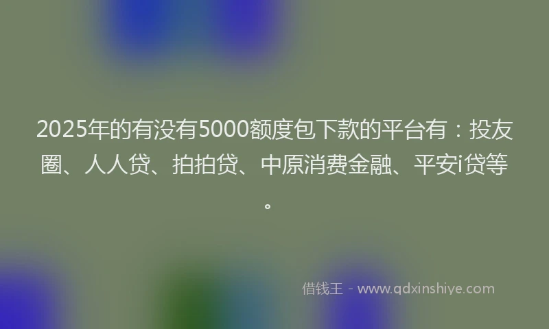 2025年的有没有5000额度包下款的平台有:投友圈、人人贷、拍拍贷、中原消费金融、平安i贷等。