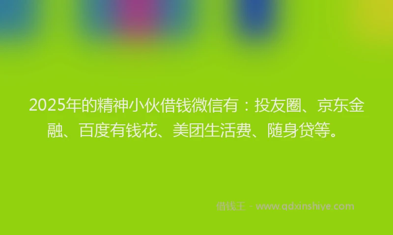 2025年的精神小伙借钱微信有：投友圈、京东金融、百度有钱花、美团生活费、随身贷等。