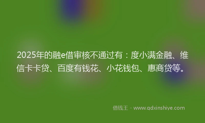 2025年的融e借审核不通过有：度小满金融、维信卡卡贷、百度有钱花、小花钱包、惠商贷等。