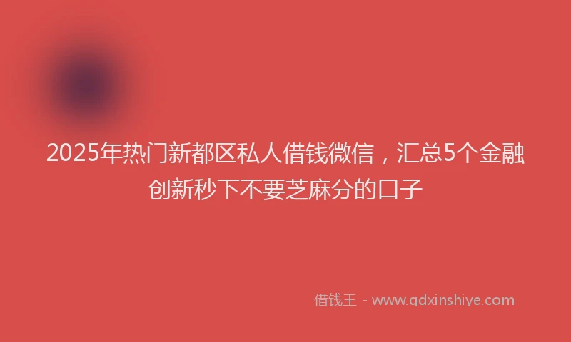 2025年热门新都区私人借钱微信，汇总5个金融创新秒下不要芝麻分的口子