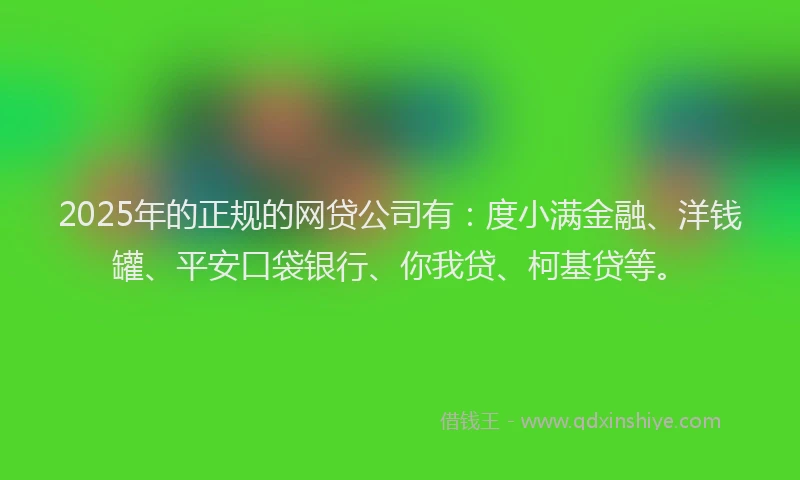 2025年的正规的网贷公司有：度小满金融、洋钱罐、平安口袋银行、你我贷、柯基贷等。