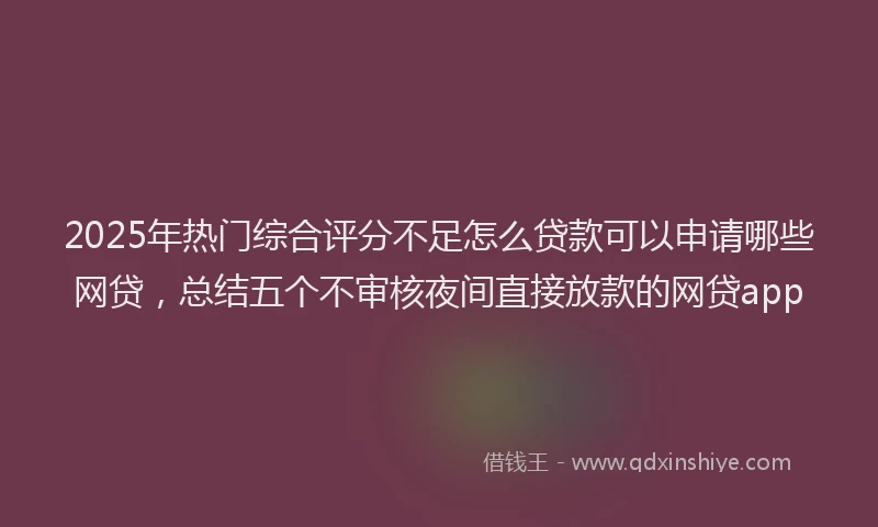 2025年热门综合评分不足怎么贷款可以申请哪些网贷，总结五个不审核夜间直接放款的网贷app