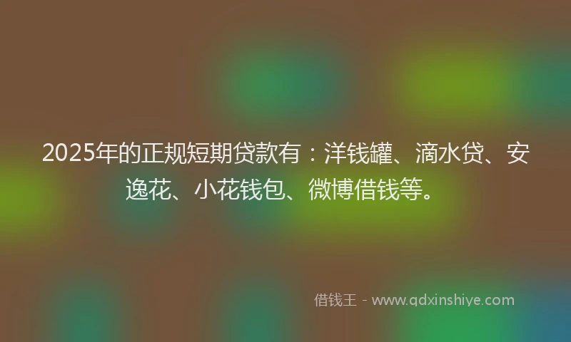 2025年的正规短期贷款有：洋钱罐、滴水贷、安逸花、小花钱包、微博借钱等。