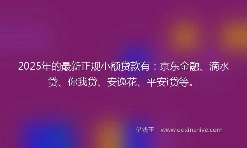 2025年的最新正规小额贷款有：京东金融、滴水贷、你我贷、安逸花、平安i贷等。