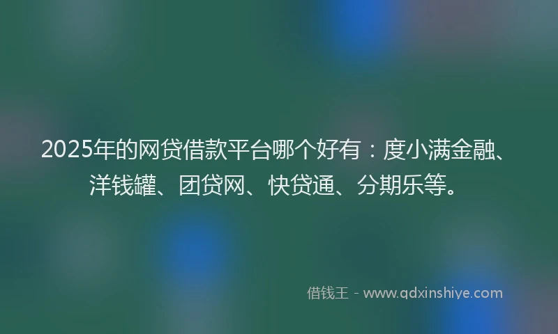 2025年的网贷借款平台哪个好有：度小满金融、洋钱罐、团贷网、快贷通、分期乐等。