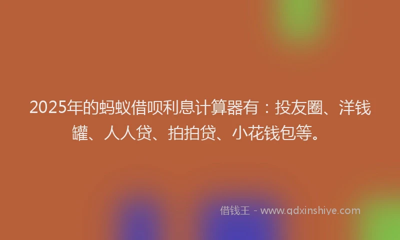 2025年的蚂蚁借呗利息计算器有：投友圈、洋钱罐、人人贷、拍拍贷、小花钱包等。