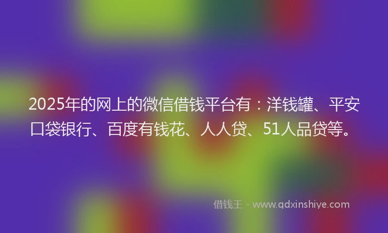 2025年的网上的微信借钱平台有：洋钱罐、平安口袋银行、百度有钱花、人人贷、51人品贷等。