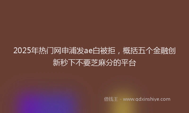 2025年热门网申浦发ae白被拒，概括五个金融创新秒下不要芝麻分的平台