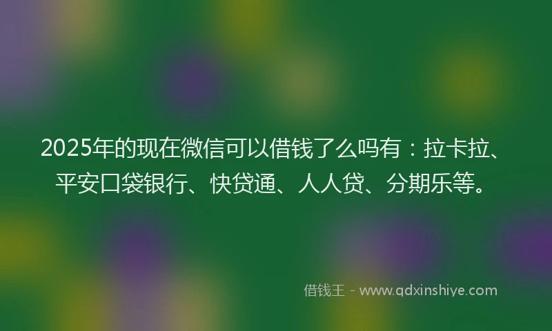2025年的现在微信可以借钱了么吗有：拉卡拉、平安口袋银行、快贷通、人人贷、分期乐等。
