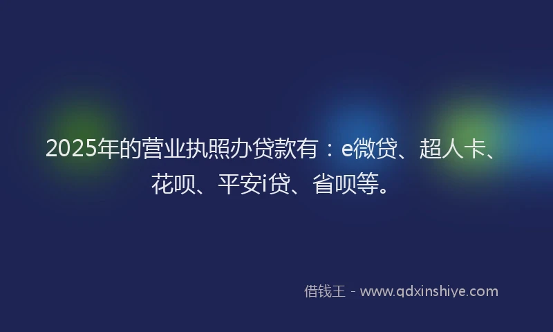 2025年的营业执照办贷款有：e微贷、超人卡、花呗、平安i贷、省呗等。