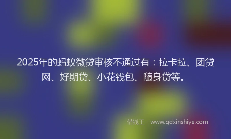 2025年的蚂蚁微贷审核不通过有：拉卡拉、团贷网、好期贷、小花钱包、随身贷等。