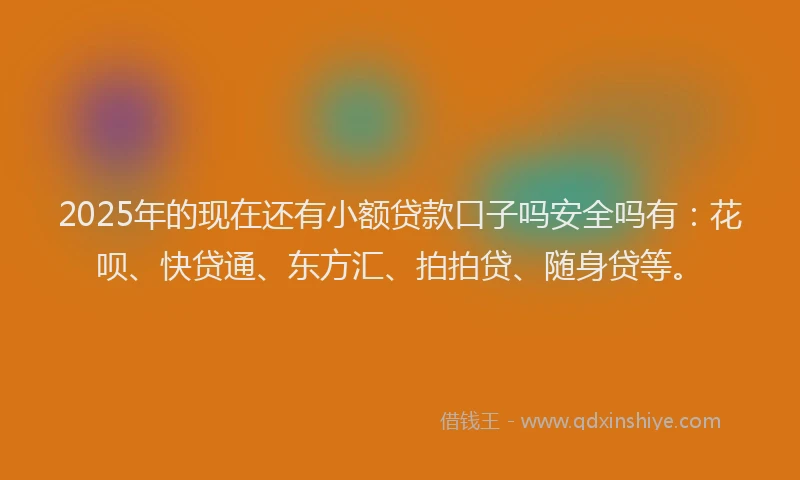 2025年的现在还有小额贷款口子吗安全吗有：花呗、快贷通、东方汇、拍拍贷、随身贷等。