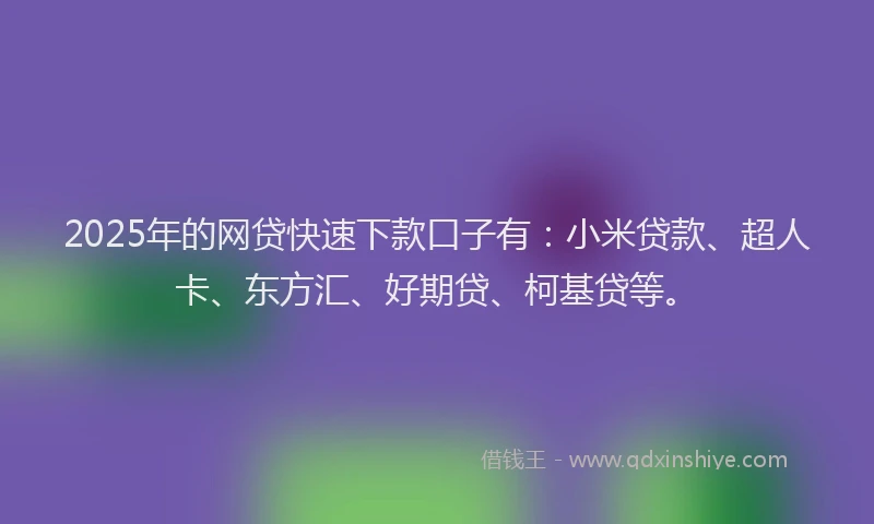 2025年的网贷快速下款口子有：小米贷款、超人卡、东方汇、好期贷、柯基贷等。