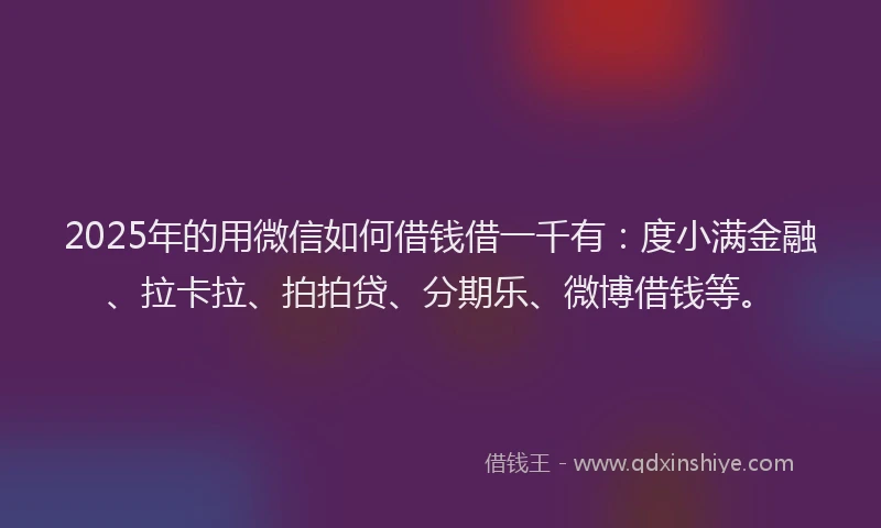 2025年的用微信如何借钱借一千有：度小满金融、拉卡拉、拍拍贷、分期乐、微博借钱等。
