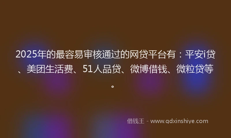 2025年的最容易审核通过的网贷平台有：平安i贷、美团生活费、51人品贷、微博借钱、微粒贷等。