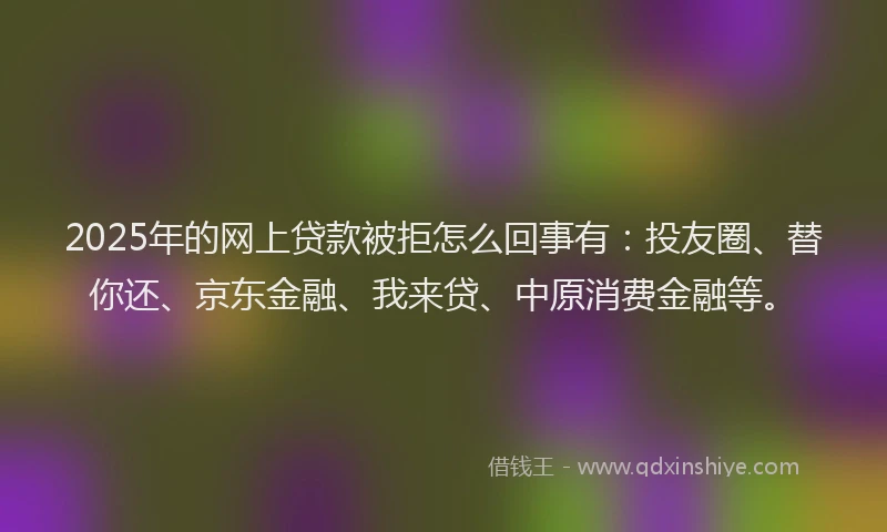 2025年的网上贷款被拒怎么回事有：投友圈、替你还、京东金融、我来贷、中原消费金融等。