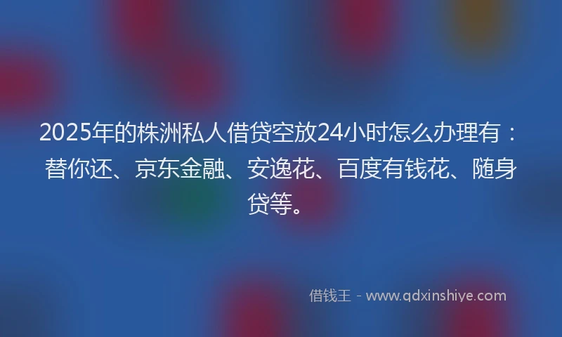 2025年的株洲私人借贷空放24小时怎么办理有：替你还、京东金融、安逸花、百度有钱花、随身贷等。