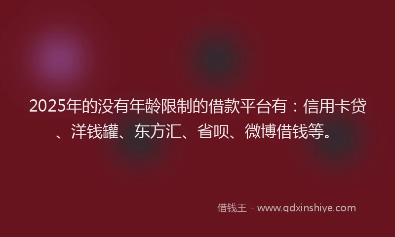 2025年的没有年龄限制的借款平台有：信用卡贷、洋钱罐、东方汇、省呗、微博借钱等。
