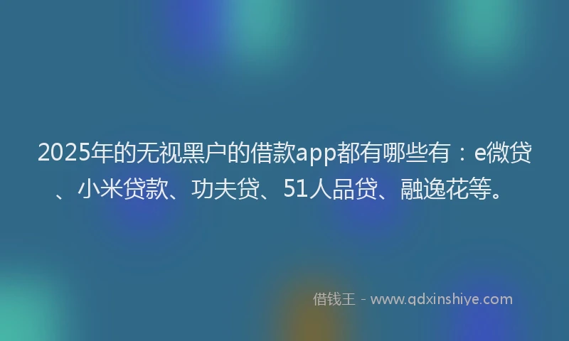 2025年的无视黑户的借款app都有哪些有：e微贷、小米贷款、功夫贷、51人品贷、融逸花等。