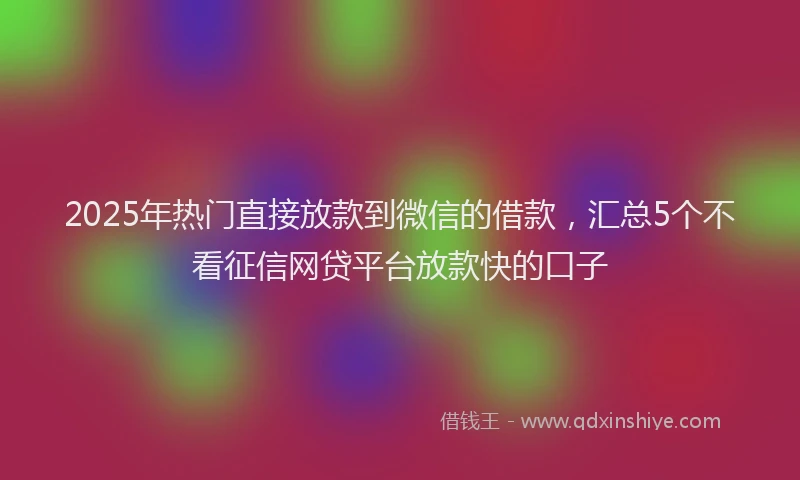 2025年热门直接放款到微信的借款，汇总5个不看征信网贷平台放款快的口子