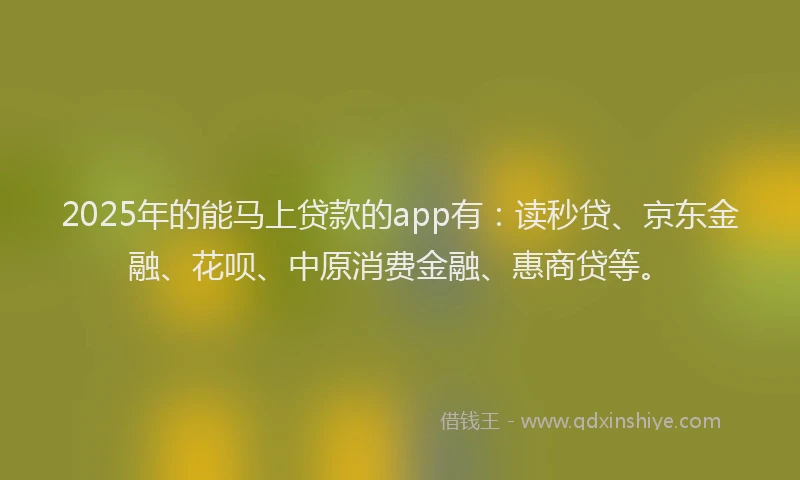 2025年的能马上贷款的app有：读秒贷、京东金融、花呗、中原消费金融、惠商贷等。