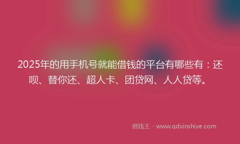 2025年的用手机号就能借钱的平台有哪些有：还呗、替你还、超人卡、团贷网、人人贷等。