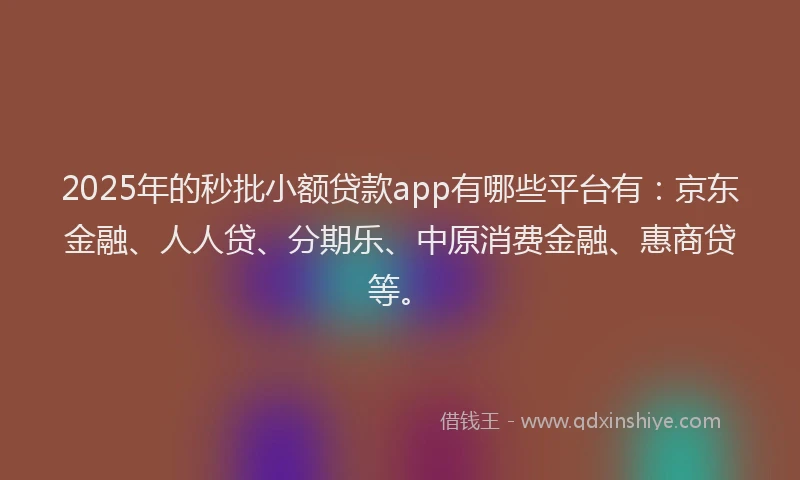 2025年的秒批小额贷款app有哪些平台有：京东金融、人人贷、分期乐、中原消费金融、惠商贷等。