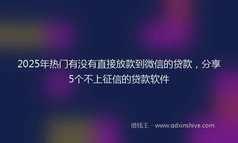 2025年热门有没有直接放款到微信的贷款，分享5个不上征信的贷款软件