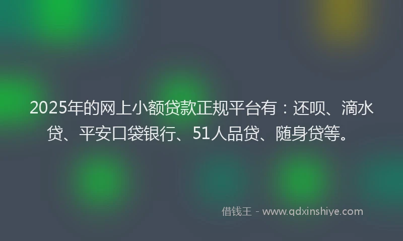 2025年的网上小额贷款正规平台有：还呗、滴水贷、平安口袋银行、51人品贷、随身贷等。