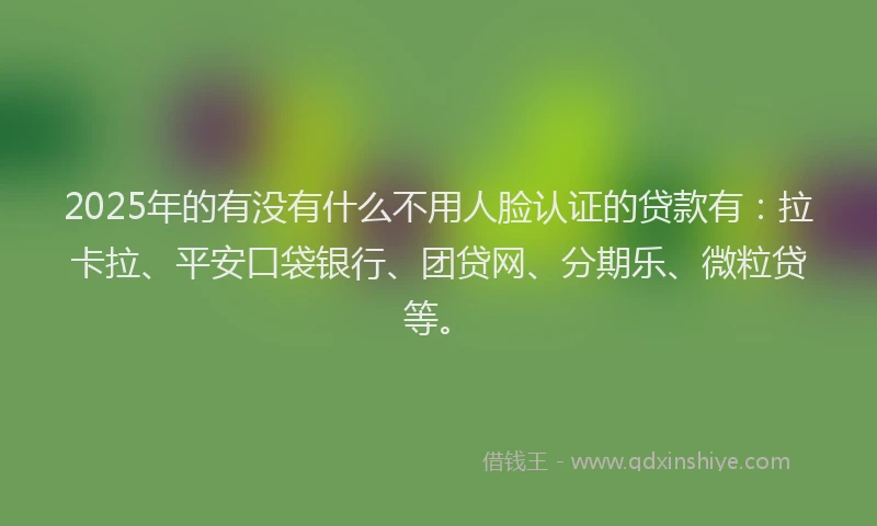 2025年的有没有什么不用人脸认证的贷款有：拉卡拉、平安口袋银行、团贷网、分期乐、微粒贷等。
