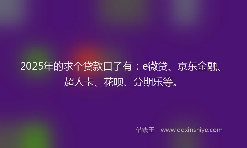 2025年的求个贷款口子有：e微贷、京东金融、超人卡、花呗、分期乐等。