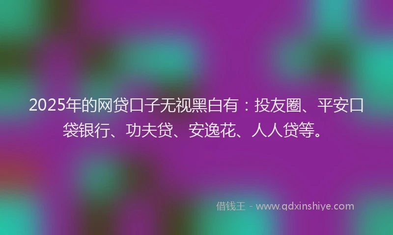 2025年的网贷口子无视黑白有：投友圈、平安口袋银行、功夫贷、安逸花、人人贷等。