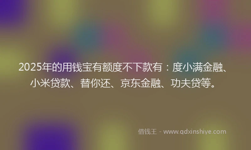 2025年的用钱宝有额度不下款有：度小满金融、小米贷款、替你还、京东金融、功夫贷等。