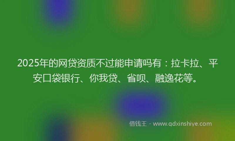 2025年的网贷资质不过能申请吗有：拉卡拉、平安口袋银行、你我贷、省呗、融逸花等。