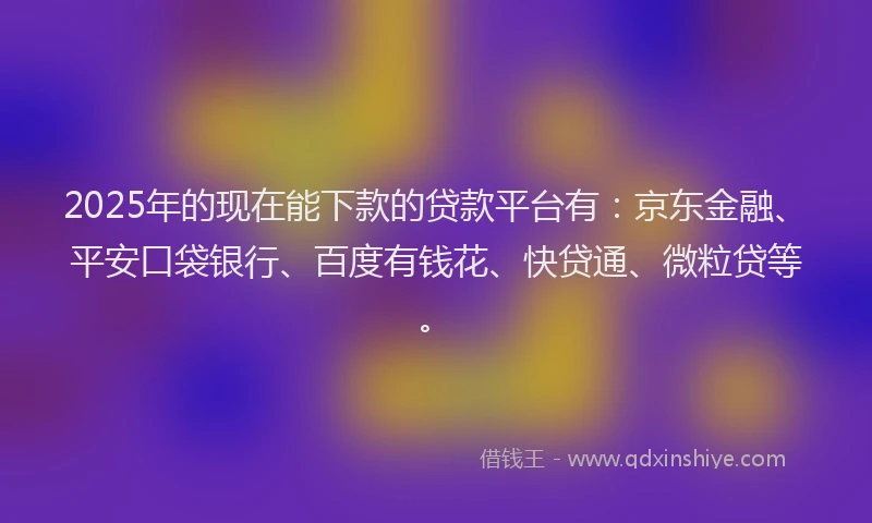 2025年的现在能下款的贷款平台有：京东金融、平安口袋银行、百度有钱花、快贷通、微粒贷等。