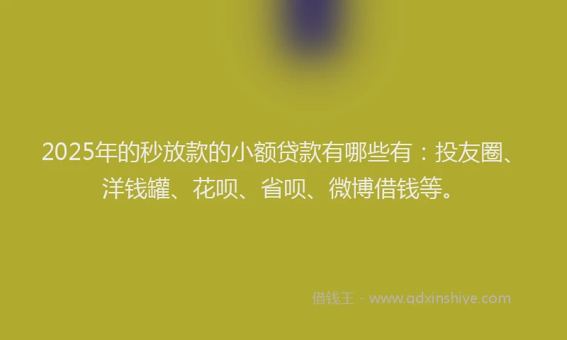 2025年的秒放款的小额贷款有哪些有：投友圈、洋钱罐、花呗、省呗、微博借钱等。