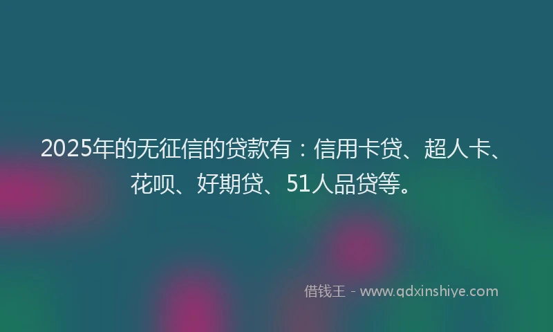 2025年的无征信的贷款有：信用卡贷、超人卡、花呗、好期贷、51人品贷等。