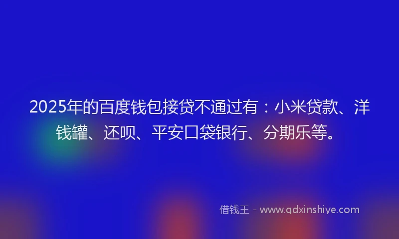 2025年的百度钱包接贷不通过有：小米贷款、洋钱罐、还呗、平安口袋银行、分期乐等。