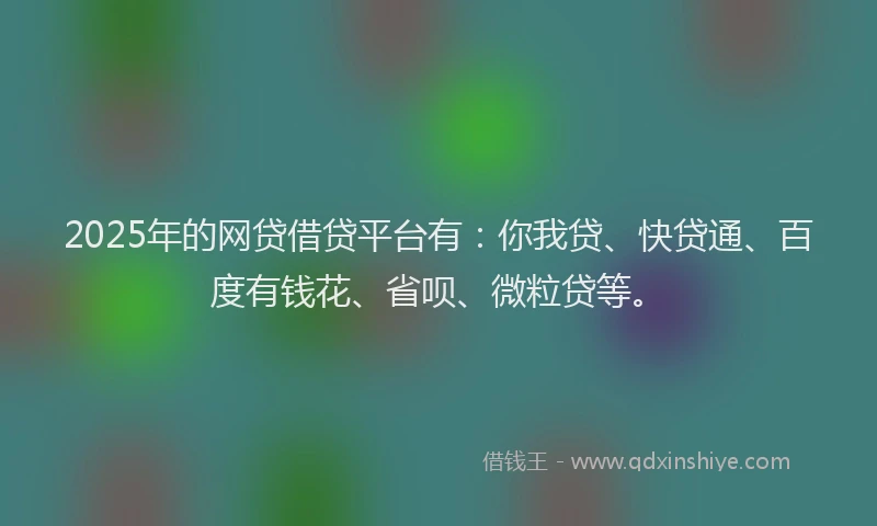 2025年的网贷借贷平台有：你我贷、快贷通、百度有钱花、省呗、微粒贷等。