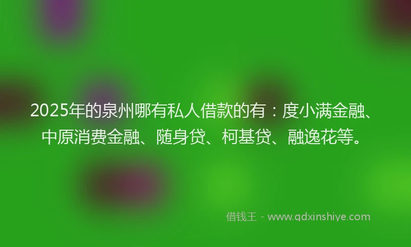 2025年的泉州哪有私人借款的有：度小满金融、中原消费金融、随身贷、柯基贷、融逸花等。