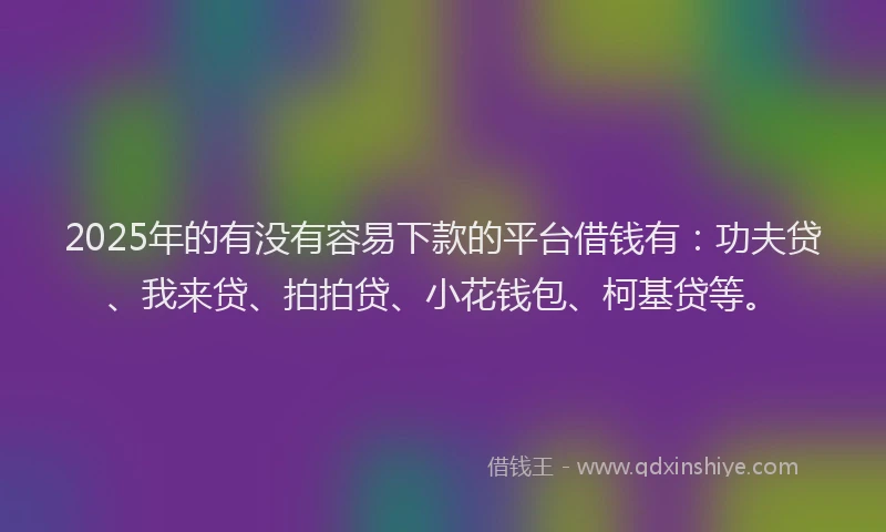 2025年的有没有容易下款的平台借钱有：功夫贷、我来贷、拍拍贷、小花钱包、柯基贷等。