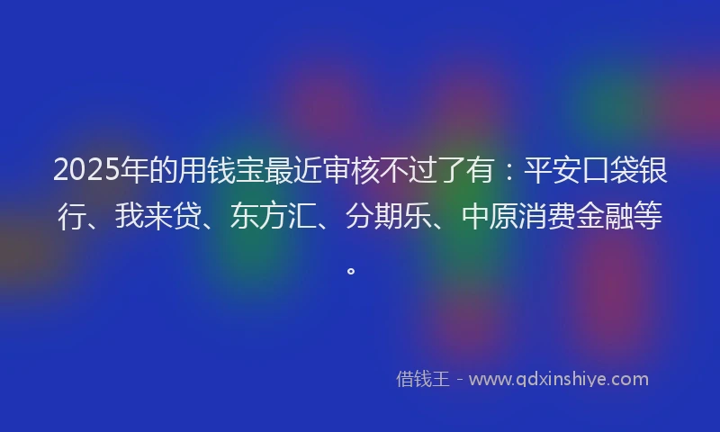 2025年的用钱宝最近审核不过了有：平安口袋银行、我来贷、东方汇、分期乐、中原消费金融等。