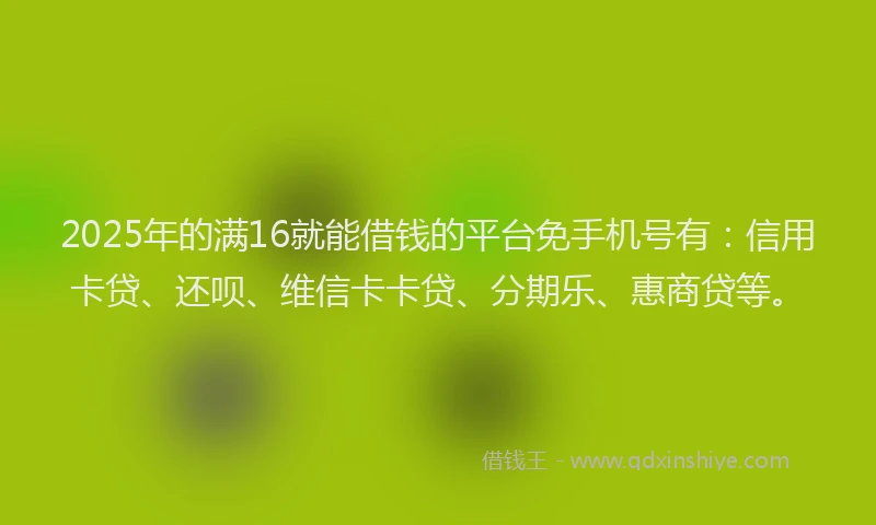2025年的满16就能借钱的平台免手机号有：信用卡贷、还呗、维信卡卡贷、分期乐、惠商贷等。